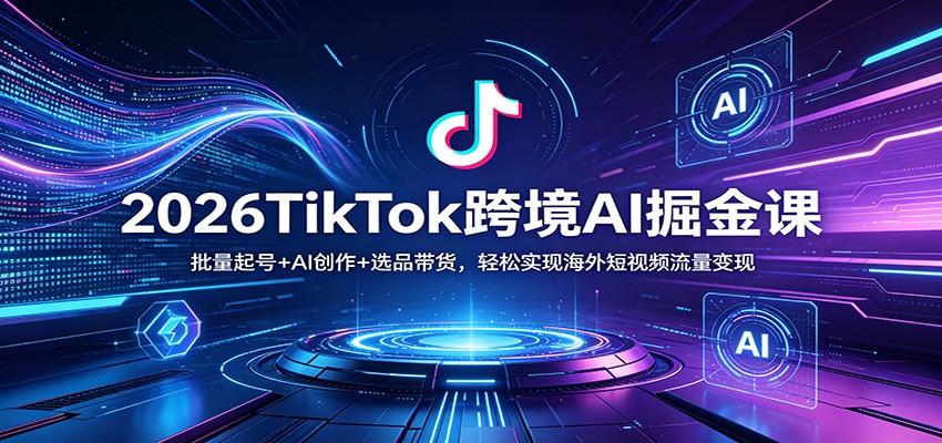 2026TikTok跨境AI掘金课：批量起号+AI创作+选品带货，轻松实现海外短视频流量变现网赚库-项目库-轻创网-中创网-福缘网-冒泡网-资源之家-魔方项目库网赚库