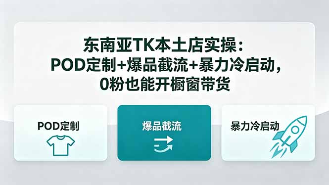 东南亚TK本土店实操-5月更新:POD定制+爆品截流+暴力冷启动,0粉也能开橱窗带货网赚库-项目库-轻创网-中创网-福缘网-冒泡网-资源之家-魔方项目库网赚库