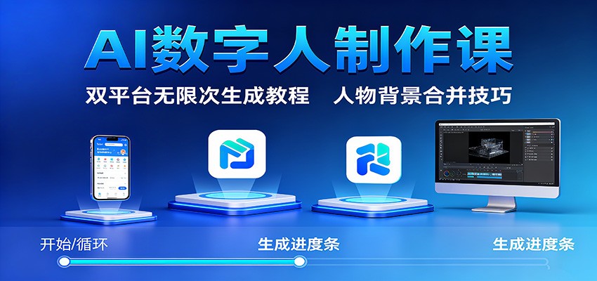 AI数字人制作课：双平台无限次生成教程，人物背景合并技巧网赚库-项目库-轻创网-中创网-福缘网-冒泡网-资源之家-魔方项目库网赚库