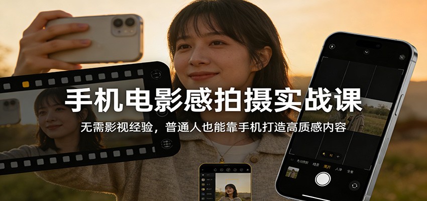 手机电影感拍摄实战课：无需影视经验，普通人也能靠手机打造高质感内容网赚库-项目库-轻创网-中创网-福缘网-冒泡网-资源之家-魔方项目库网赚库