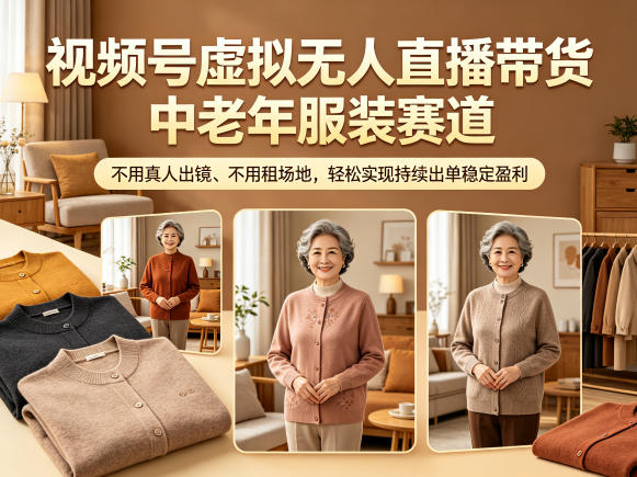 视频号虚拟无人直播带货中老年服装赛道,不用真人出镜、不用租场地,轻松实现持续出单稳定盈利网赚库-项目库-轻创网-中创网-福缘网-冒泡网-资源之家-魔方项目库网赚库