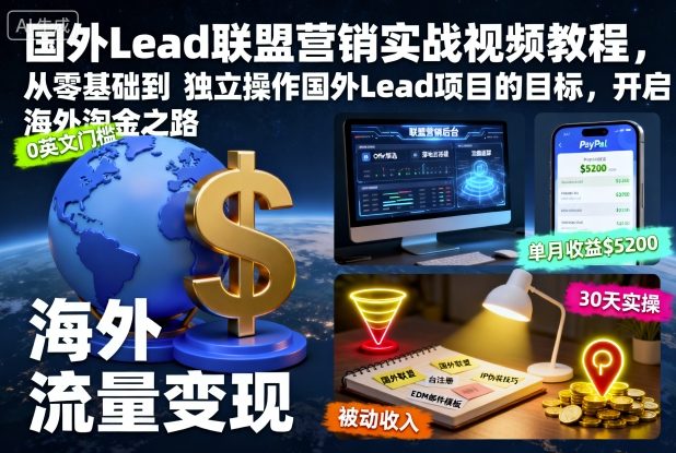 国外Lead联盟营销实战视频教程，从零基础到独立操作国外Lead项目的目标，开启海外淘金之路网赚库-项目库-轻创网-中创网-福缘网-冒泡网-资源之家-魔方项目库网赚库