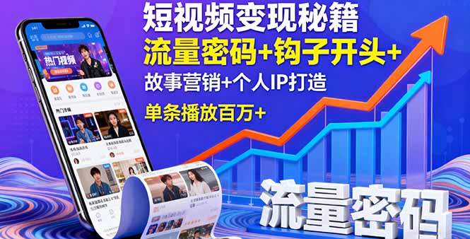 短视频变现秘籍，流量密码+钩子开头+故事营销+个人IP打造，单条播放百万+网赚库-项目库-轻创网-中创网-福缘网-冒泡网-资源之家-魔方项目库网赚库