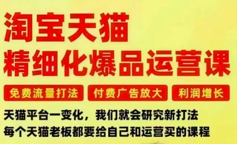 淘宝天猫精细化爆品运营课，免费流量打法-付费广告放大-利润增长-三大核心痛点，一次全部解决网赚库-项目库-轻创网-中创网-福缘网-冒泡网-资源之家-魔方项目库网赚库