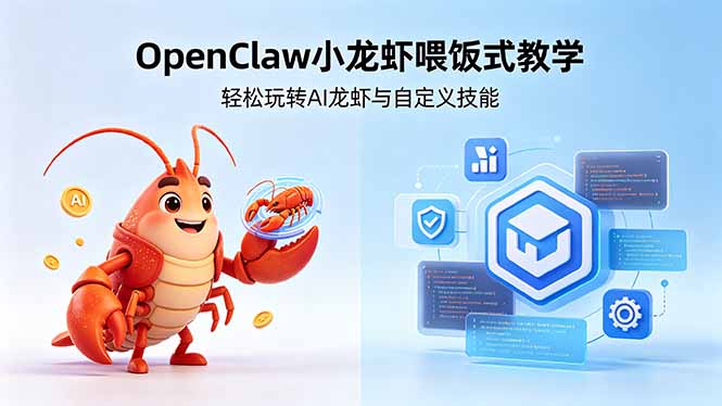 不用懂技术!OpenClaw小龙虾喂饭式教学,轻松玩转AI龙虾与自定义技能 (5月22更新网赚库-项目库-轻创网-中创网-福缘网-冒泡网-资源之家-魔方项目库网赚库