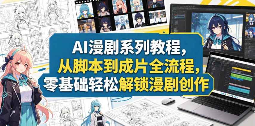 AI漫剧系列教程，从脚本到成片全流程，零基础轻松解锁漫剧创作网赚库-项目库-轻创网-中创网-福缘网-冒泡网-资源之家-魔方项目库网赚库