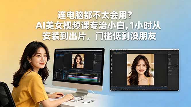 连电脑都不太会用?AI美女视频课专治小白,1小时从安装到出片,门槛低到没朋友网赚库-项目库-轻创网-中创网-福缘网-冒泡网-资源之家-魔方项目库网赚库