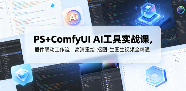 PS+ComfyUI AI工具实战课,插件联动工作流,高清重绘-抠图-生图生视频全精通网赚库-项目库-轻创网-中创网-福缘网-冒泡网-资源之家-魔方项目库网赚库