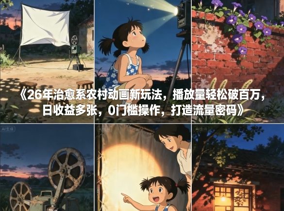26年治愈系农村动画新玩法，播放量轻松破百万，日收益多张，0门槛操作，打造流量密码网赚库-项目库-轻创网-中创网-福缘网-冒泡网-资源之家-魔方项目库网赚库