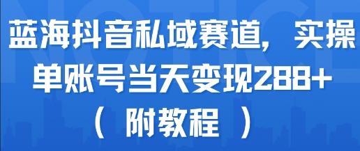 蓝海抖音私域赛道，实操单账号当天变现288+(附教程)网赚库-项目库-轻创网-中创网-福缘网-冒泡网-资源之家-魔方项目库网赚库