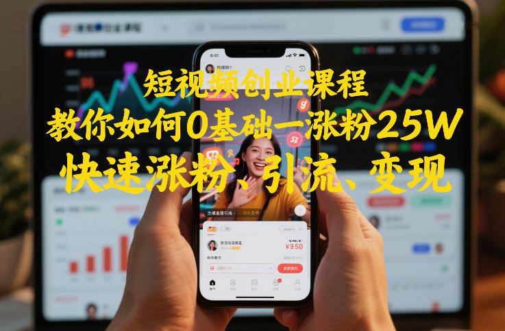 短视频创业课程，教你如何0基础一天涨粉25W，快速涨粉、引流、变现网赚库-项目库-轻创网-中创网-福缘网-冒泡网-资源之家-魔方项目库网赚库