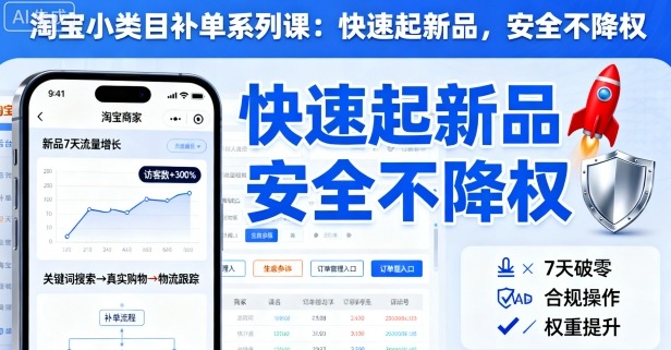淘宝小类目补单系列课，快速起新品，安全不降权网赚库-项目库-轻创网-中创网-福缘网-冒泡网-资源之家-魔方项目库网赚库